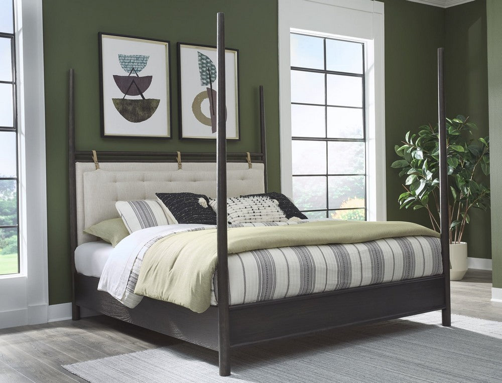 Modus Furniture - Rockport Upholstered Queen-size Poster Bed in Yin and Turtle Dove Linen
 - QBTSJ5 view 5