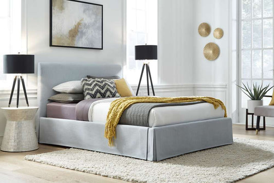 Modus Furniture - Shelby Queen-Size Upholstered Skirted Panel Bed in Sky - CB54H54 veiw 1