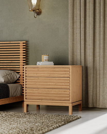 Modus Furniture - Tanner Three Drawer Ash Wood Nightstand in Flaxen - QPUD81B view 6