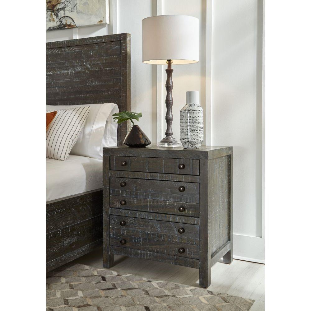 Modus Furniture - Townsend Solid Wood Three Drawer Nighstand in Gunmetal - 8TR981 veiw 3