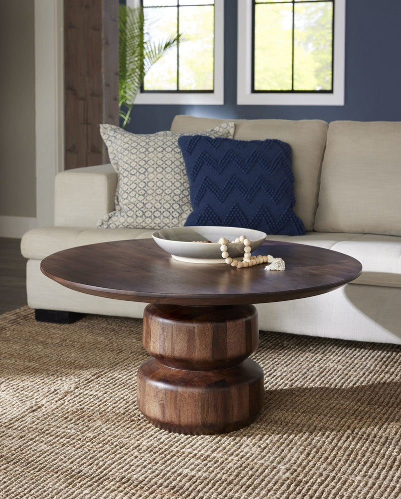 Modus Furniture - Virton Solid Wood Round Coffee Table in Smoked Brown - PMRR21 view 4
