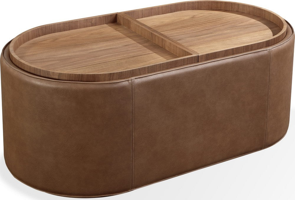 Modus Furniture - Yeal Leather Upholstered Storage Coffee Table with Wooden Tray Top and Casters - VG8421 view 1