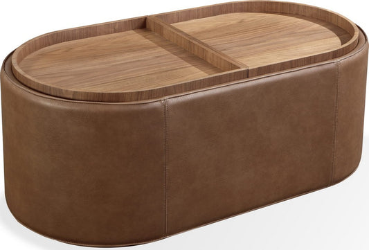 Modus Furniture - Yeal Leather Upholstered Storage Coffee Table with Wooden Tray Top and Casters - VG8421 view 1