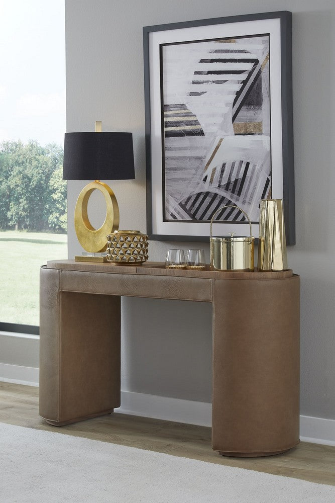 Modus Furniture - Yeal Leather Upholstered Storage Console Table with Wooden Tray Top - VG8423 view 6