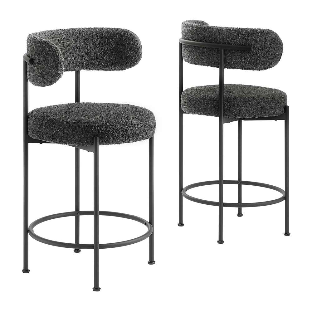 Modway - Albie Boucle Fabric Counter Stools - (Set of 2) - EEI-6518-CHA-BLK veiw 1