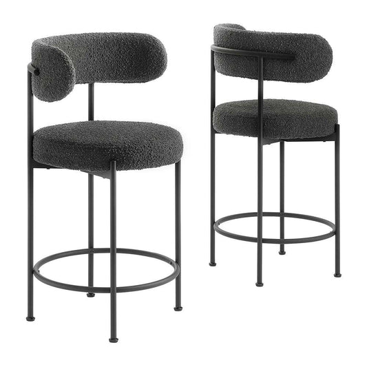 Modway - Albie Boucle Fabric Counter Stools - (Set of 2) - EEI-6518-CHA-BLK veiw 1