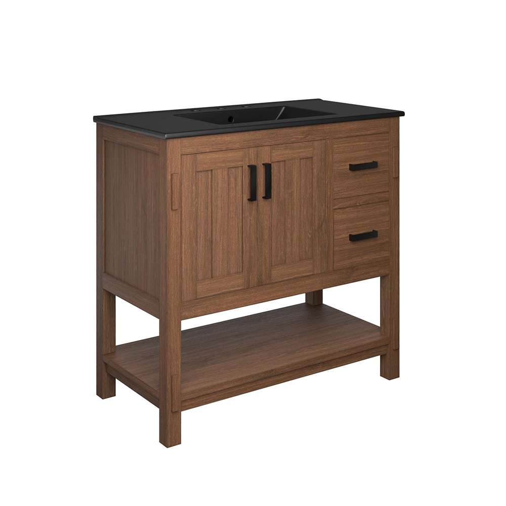 Modway - Ashlyn 36in Wood Bathroom Vanity - EEI-6535-WAL-BLK veiw 2