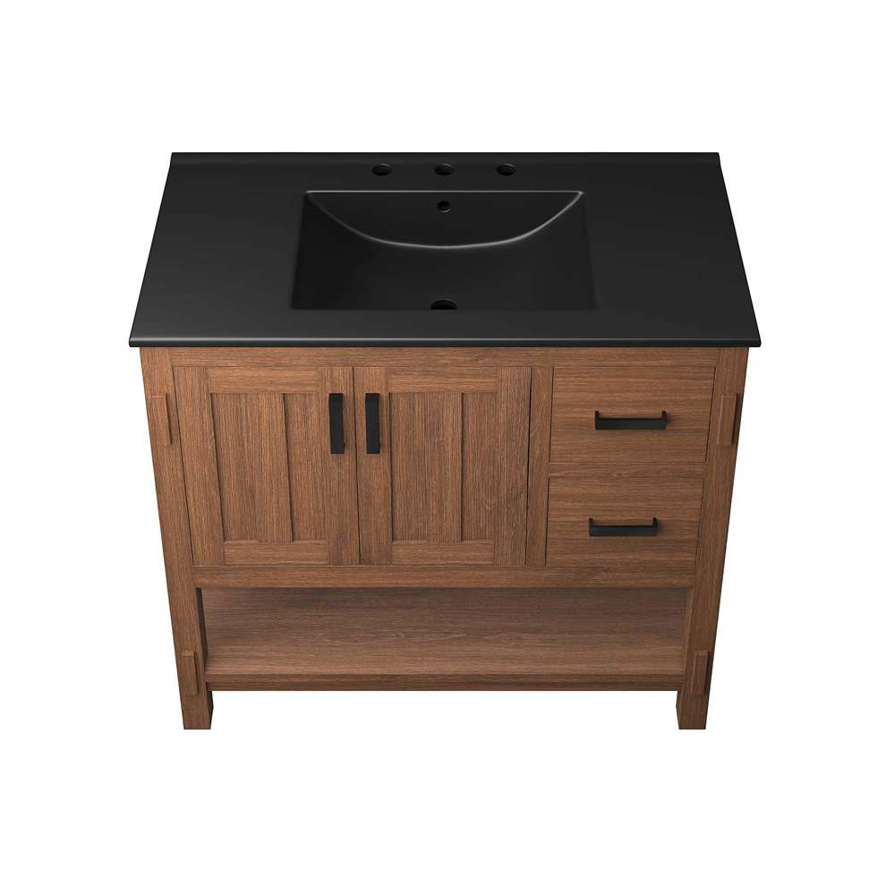 Modway - Ashlyn 36in Wood Bathroom Vanity - EEI-6535-WAL-BLK veiw 4