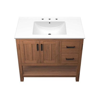 Modway - Ashlyn 36in Wood Bathroom Vanity - EEI-6535-WAL-WHI veiw 4