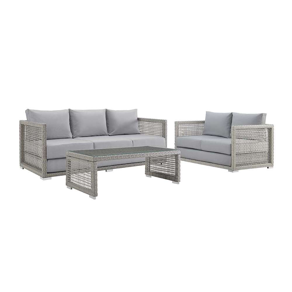 Modway - Aura 3 Piece Outdoor Patio Wicker Rattan Set - EEI-3598-GRY-GRY-SET veiw 1