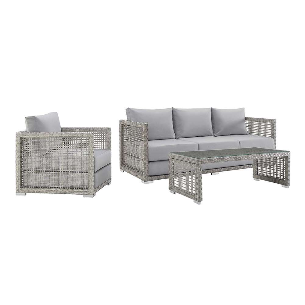 Modway - Aura 3 Piece Outdoor Patio Wicker Rattan Set - EEI-3599-GRY-GRY-SET veiw 1