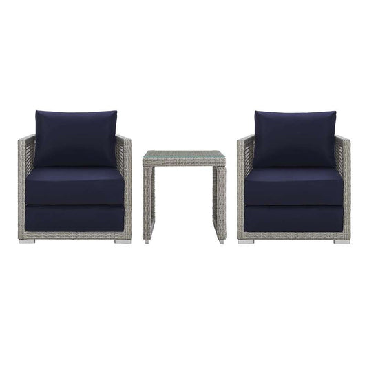 Modway - Aura 3 Piece Outdoor Patio Wicker Rattan Set - EEI-3595-GRY-NAV-SET veiw 1