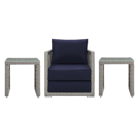 Modway - Aura 3 Piece Outdoor Patio Wicker Rattan Set - EEI-3597-GRY-NAV-SET veiw 1