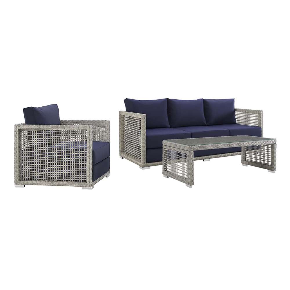 Modway - Aura 3 Piece Outdoor Patio Wicker Rattan Set - EEI-3599-GRY-NAV-SET veiw 1
