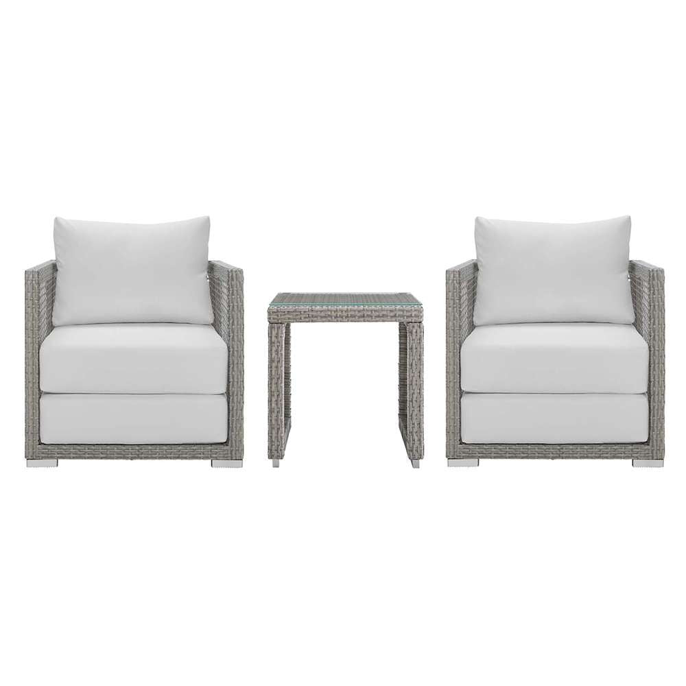 Modway - Aura 3 Piece Outdoor Patio Wicker Rattan Set - EEI-3595-GRY-WHI-SET veiw 1