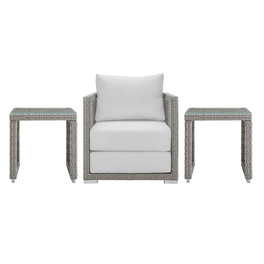 Modway - Aura 3 Piece Outdoor Patio Wicker Rattan Set - EEI-3597-GRY-WHI-SET veiw 1