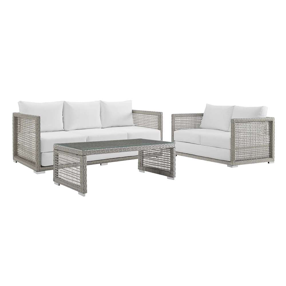 Modway - Aura 3 Piece Outdoor Patio Wicker Rattan Set - EEI-3598-GRY-WHI-SET veiw 1