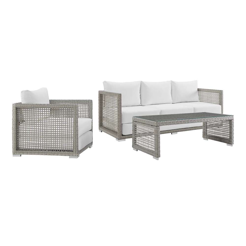 Modway - Aura 3 Piece Outdoor Patio Wicker Rattan Set - EEI-3599-GRY-WHI-SET veiw 1