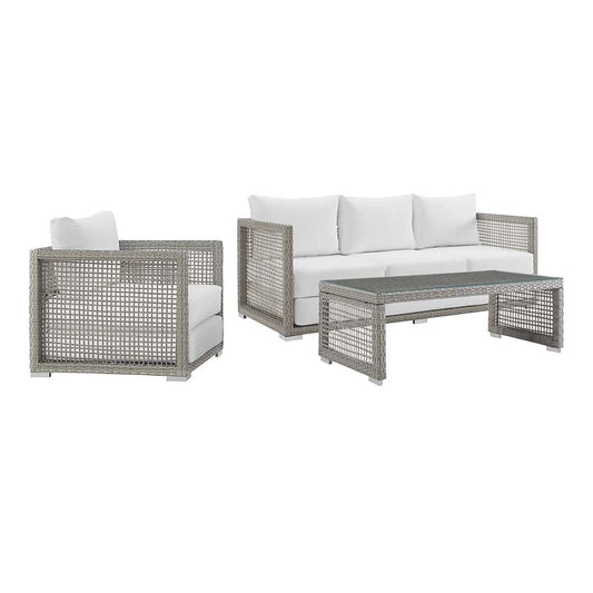 Modway - Aura 3 Piece Outdoor Patio Wicker Rattan Set - EEI-3599-GRY-WHI-SET veiw 1
