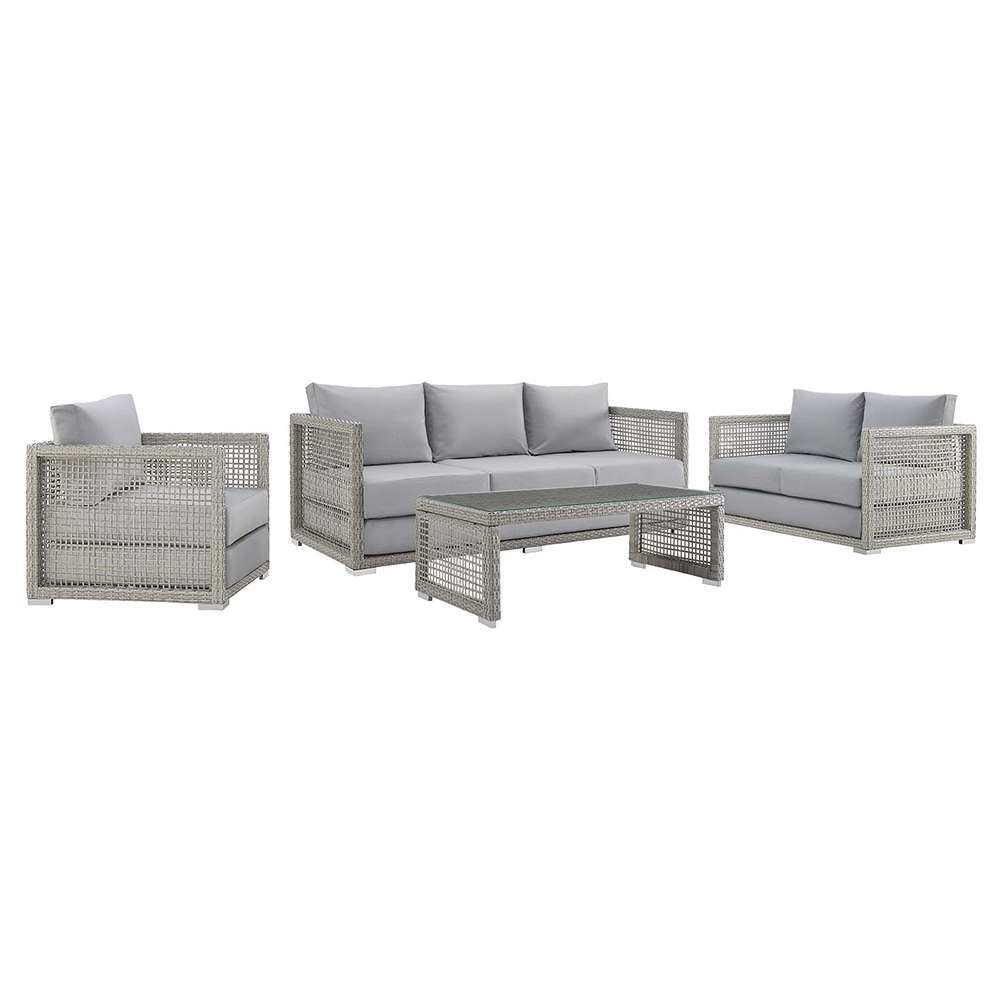 Modway - Aura 4 Piece Outdoor Patio Wicker Rattan Set - EEI-3596-GRY-GRY-SET veiw 1