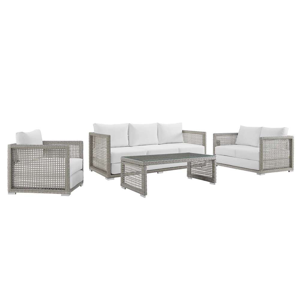 Modway - Aura 4 Piece Outdoor Patio Wicker Rattan Set - EEI-3596-GRY-WHI-SET veiw 1
