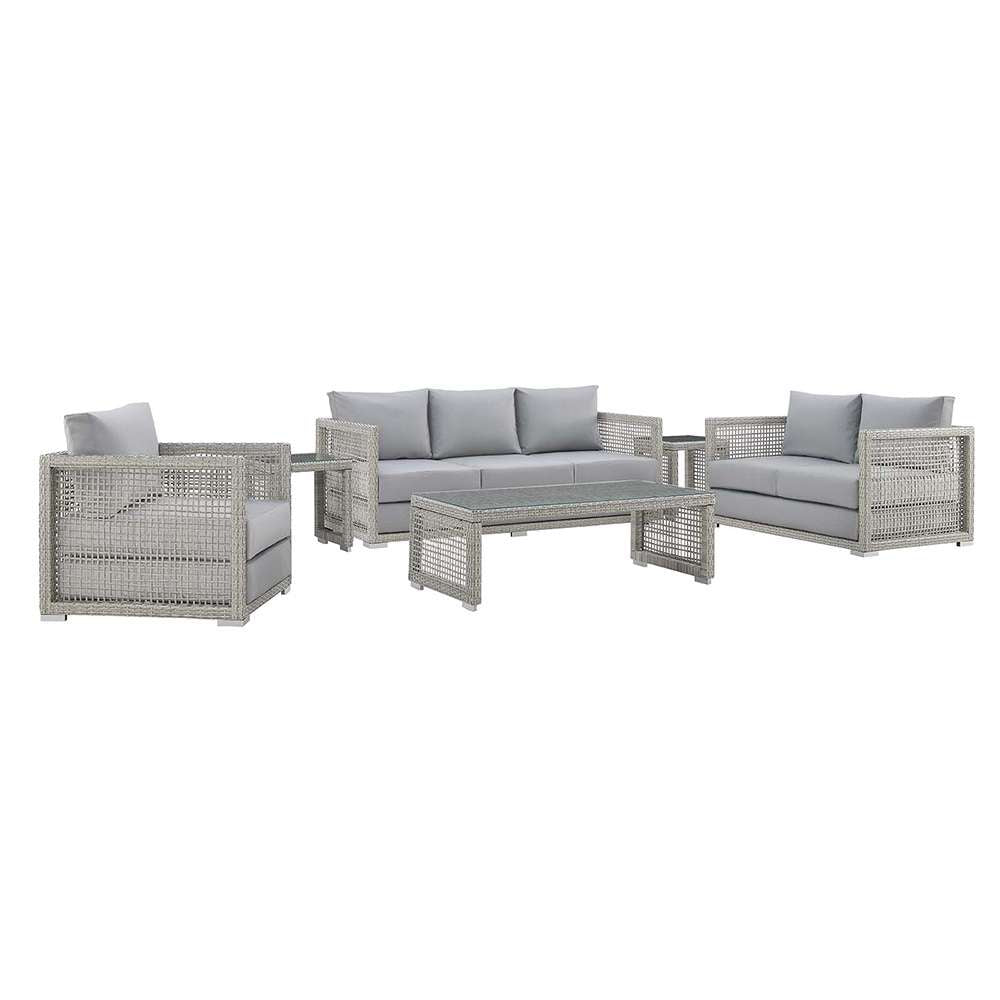 Modway - Aura 6 Piece Outdoor Patio Wicker Rattan Set - EEI-3559-GRY-GRY-SET veiw 1