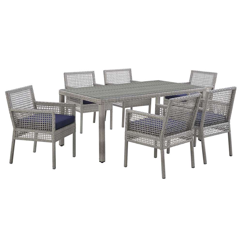 Modway - Aura 7 Piece Outdoor Patio Wicker Rattan Set - EEI-3560-GRY-NAV-SET veiw 1