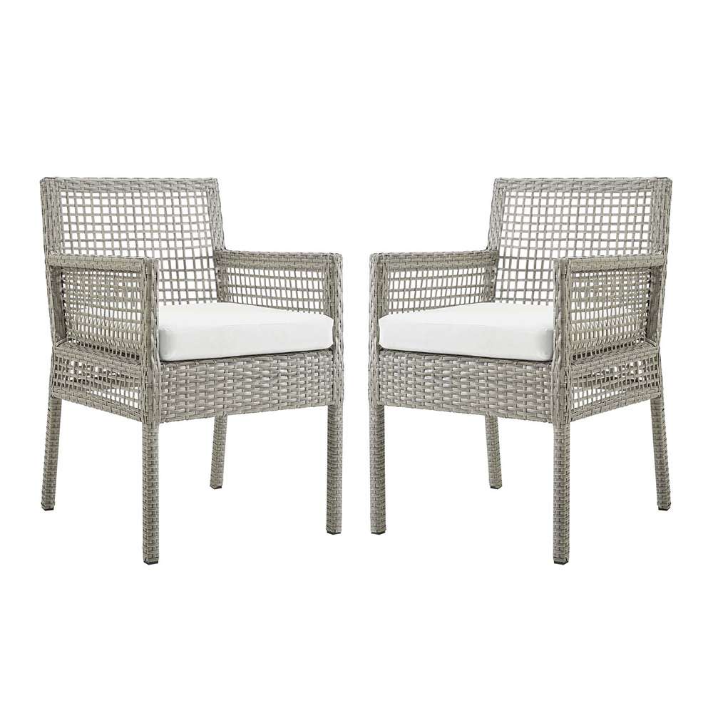 Modway - Aura Dining Armchair Outdoor Patio Wicker Rattan (Set of 2) - EEI-3561-GRY-WHI veiw 1