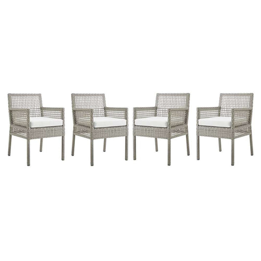Modway - Aura Dining Armchair Outdoor Patio Wicker Rattan (Set of 4) - EEI-3594-GRY-WHI veiw 1