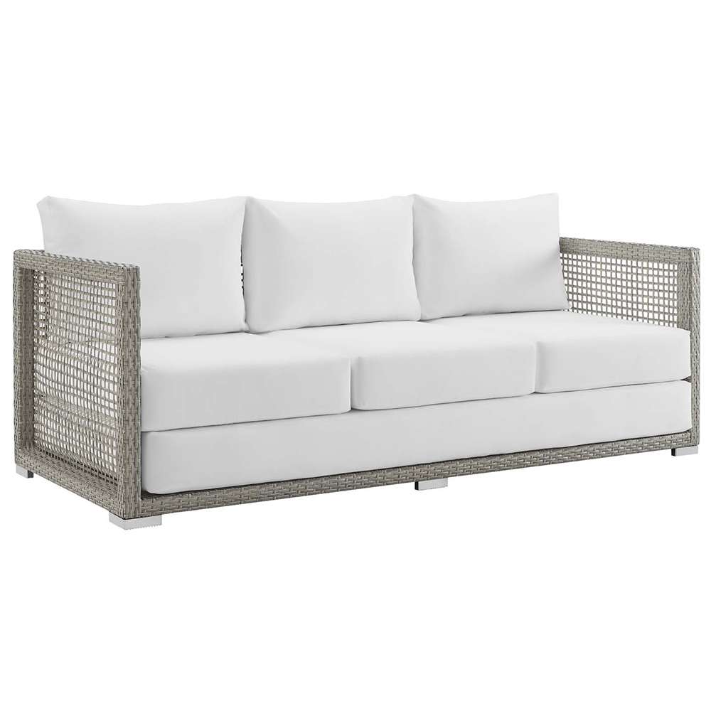 Modway - Aura Outdoor Patio Wicker Rattan Sofa - EEI-2923-GRY-WHI veiw 1