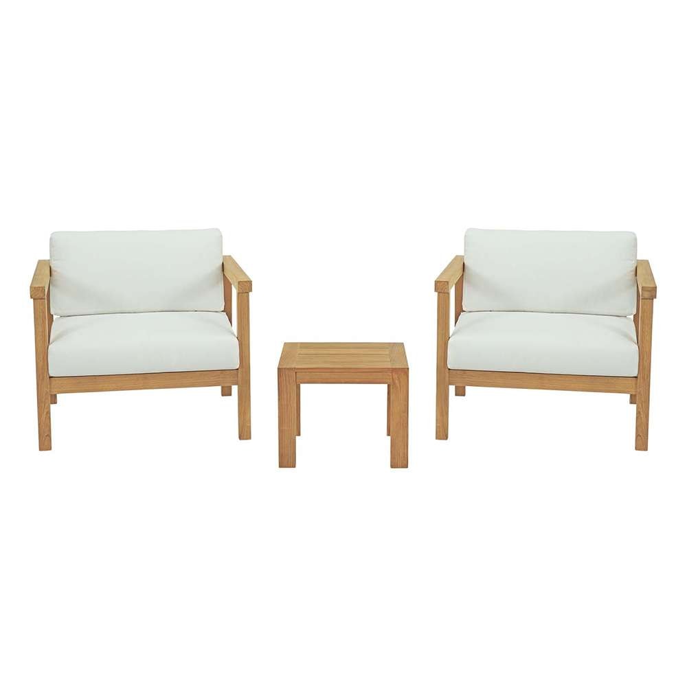 Modway - Bayport 3 Piece Outdoor Patio Teak Set - EEI-3112-NAT-WHI-SET veiw 1