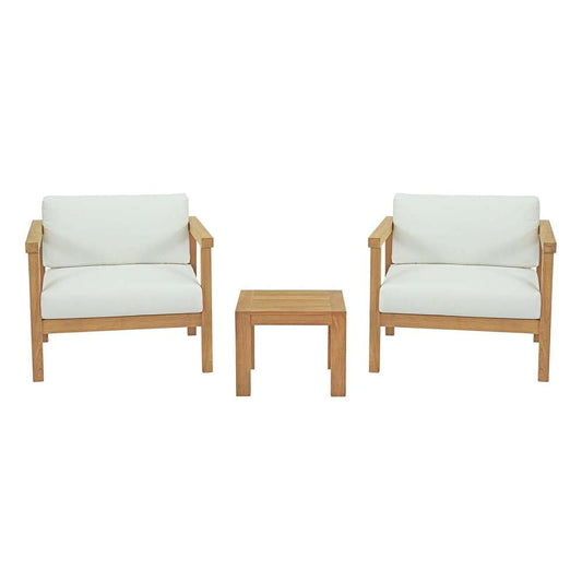 Modway - Bayport 3 Piece Outdoor Patio Teak Set - EEI-3112-NAT-WHI-SET veiw 1