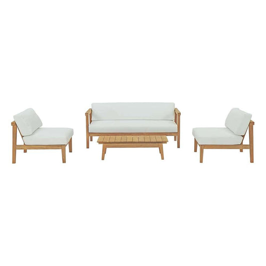 Modway - Bayport 4 Piece Outdoor Patio Teak Set - EEI-3107-NAT-WHI-SET veiw 1