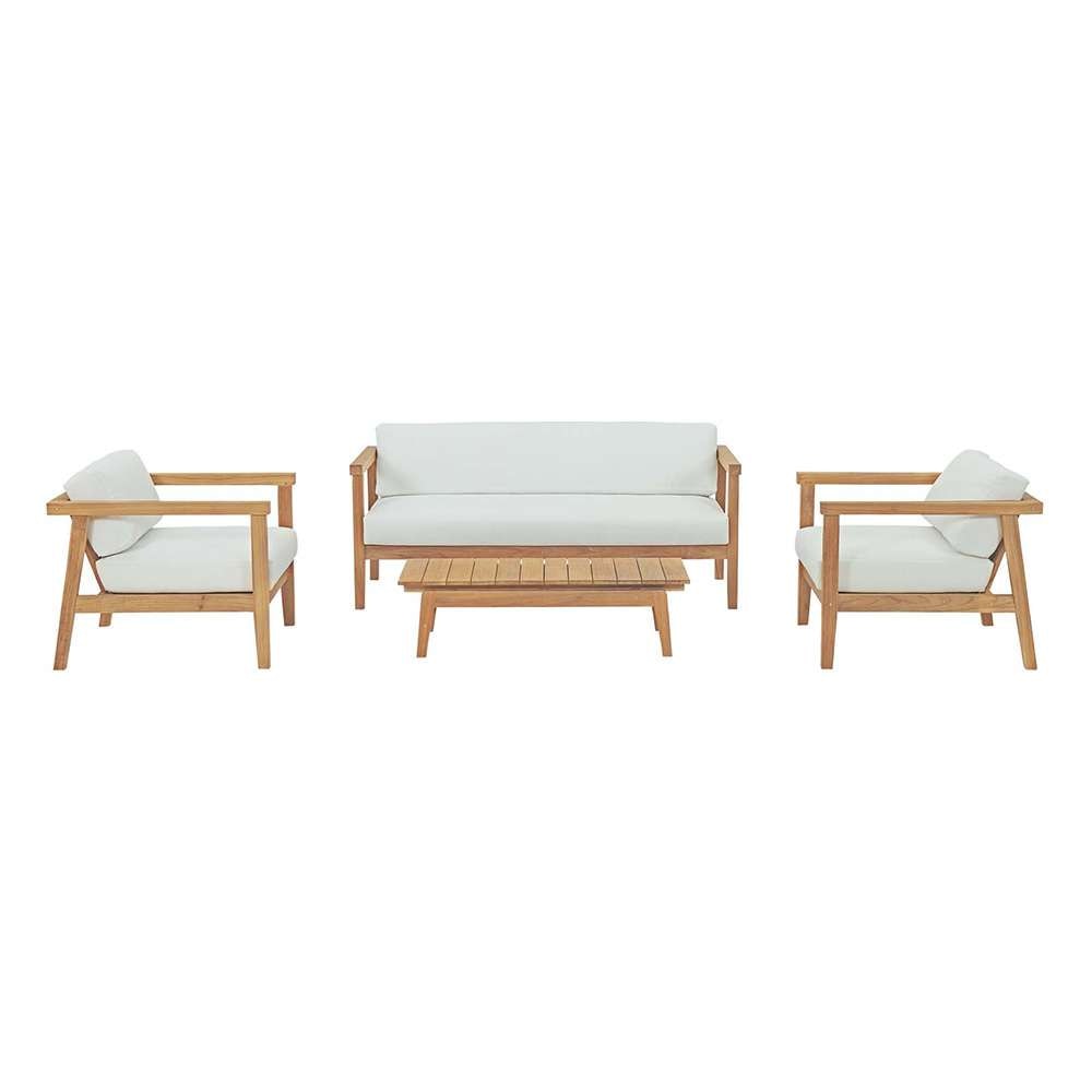 Modway - Bayport 4 Piece Outdoor Patio Teak Set - EEI-3111-NAT-WHI-SET veiw 1