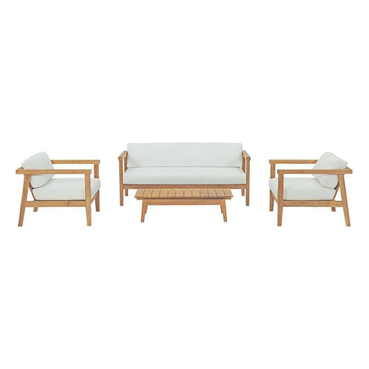 Modway - Bayport 4 Piece Outdoor Patio Teak Set - EEI-3111-NAT-WHI-SET veiw 1