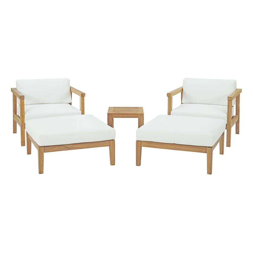 Modway - Bayport 5 Piece Outdoor Patio Teak Set - EEI-3113-NAT-WHI-SET veiw 1