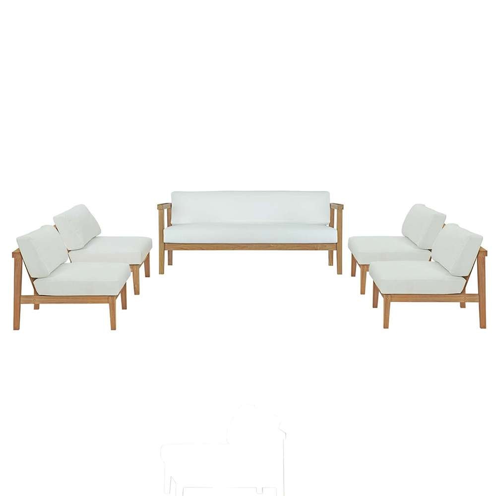 Modway - Bayport 5 Piece Outdoor Patio Teak Set - EEI-5484-NAT-WHI-SET veiw 1