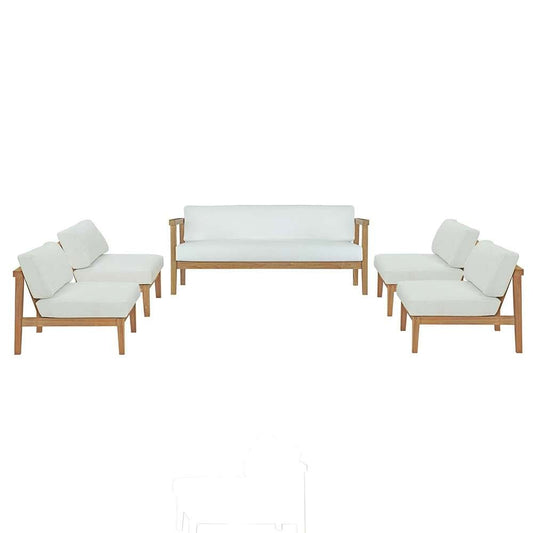 Modway - Bayport 5 Piece Outdoor Patio Teak Set - EEI-5484-NAT-WHI-SET veiw 1