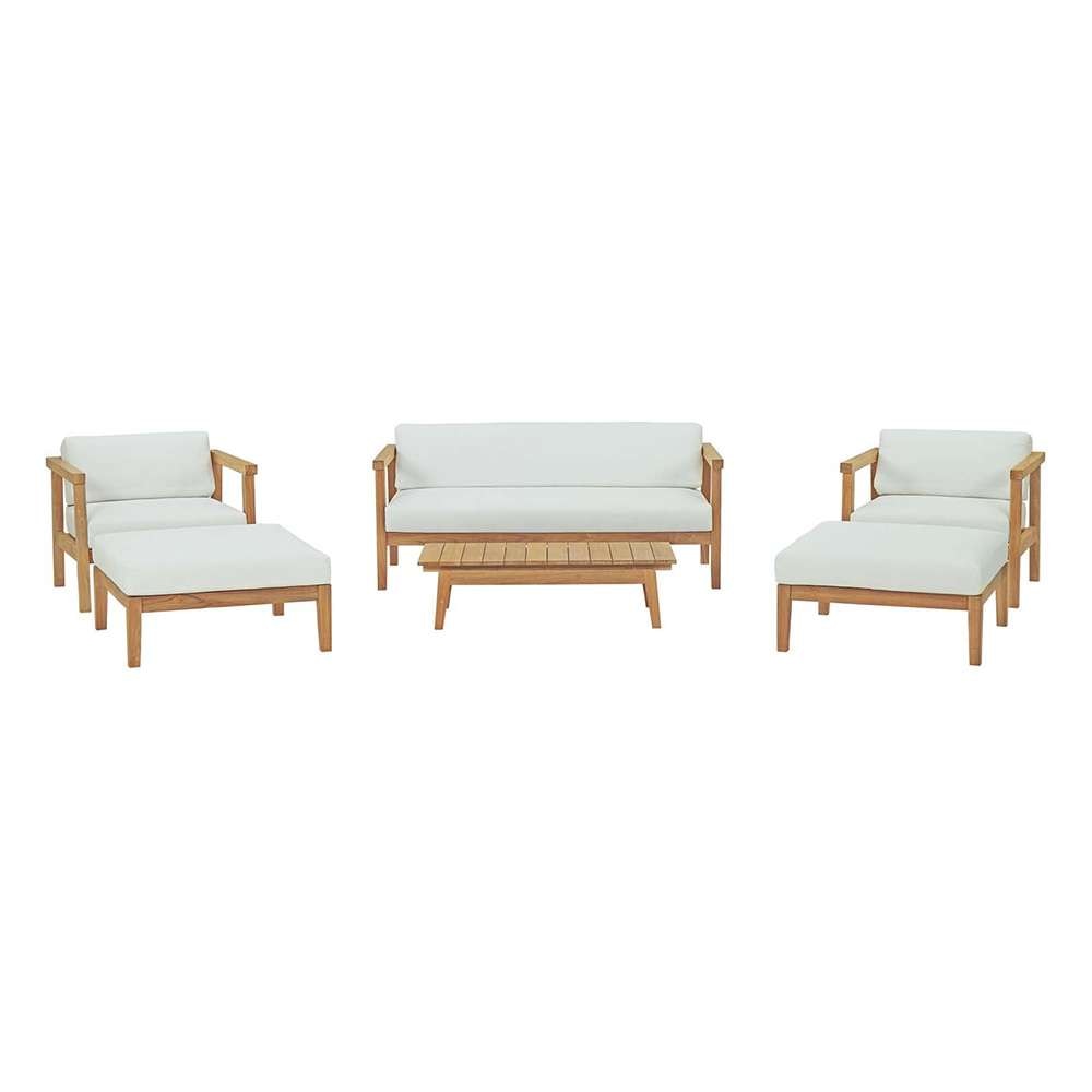 Modway - Bayport 6 Piece Outdoor Patio Teak Set - EEI-3109-NAT-WHI-SET veiw 1