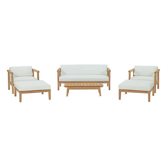Modway - Bayport 6 Piece Outdoor Patio Teak Set - EEI-3109-NAT-WHI-SET veiw 1