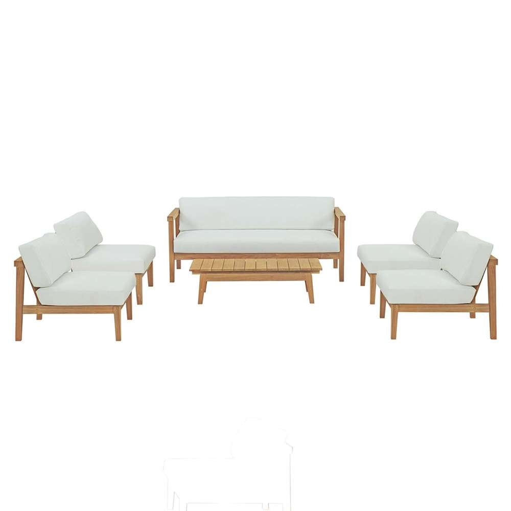 Modway - Bayport 6 Piece Outdoor Patio Teak Set - EEI-5483-NAT-WHI-SET veiw 2