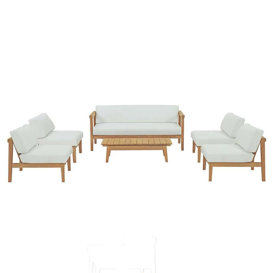 Modway - Bayport 6 Piece Outdoor Patio Teak Set - EEI-5483-NAT-WHI-SET veiw 2