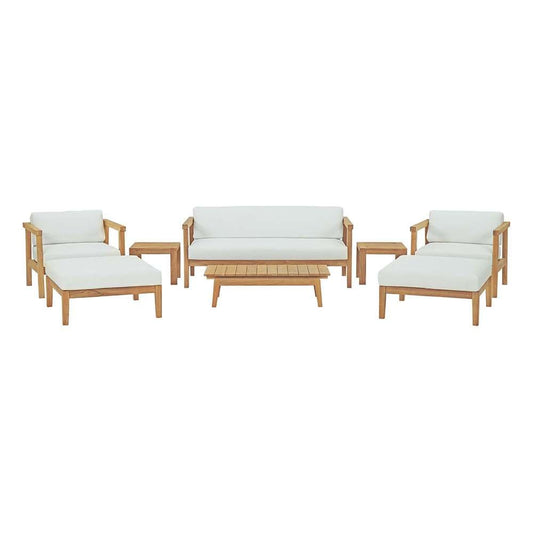 Modway - Bayport 8 Piece Outdoor Patio Teak Set - EEI-3110-NAT-WHI-SET veiw 1