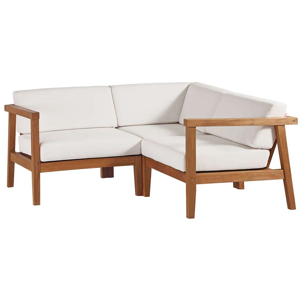 Modway - Bayport Outdoor Patio Teak Wood 3-Piece Sectional Sofa Set - EEI-4258-NAT-WHI-SET veiw 1