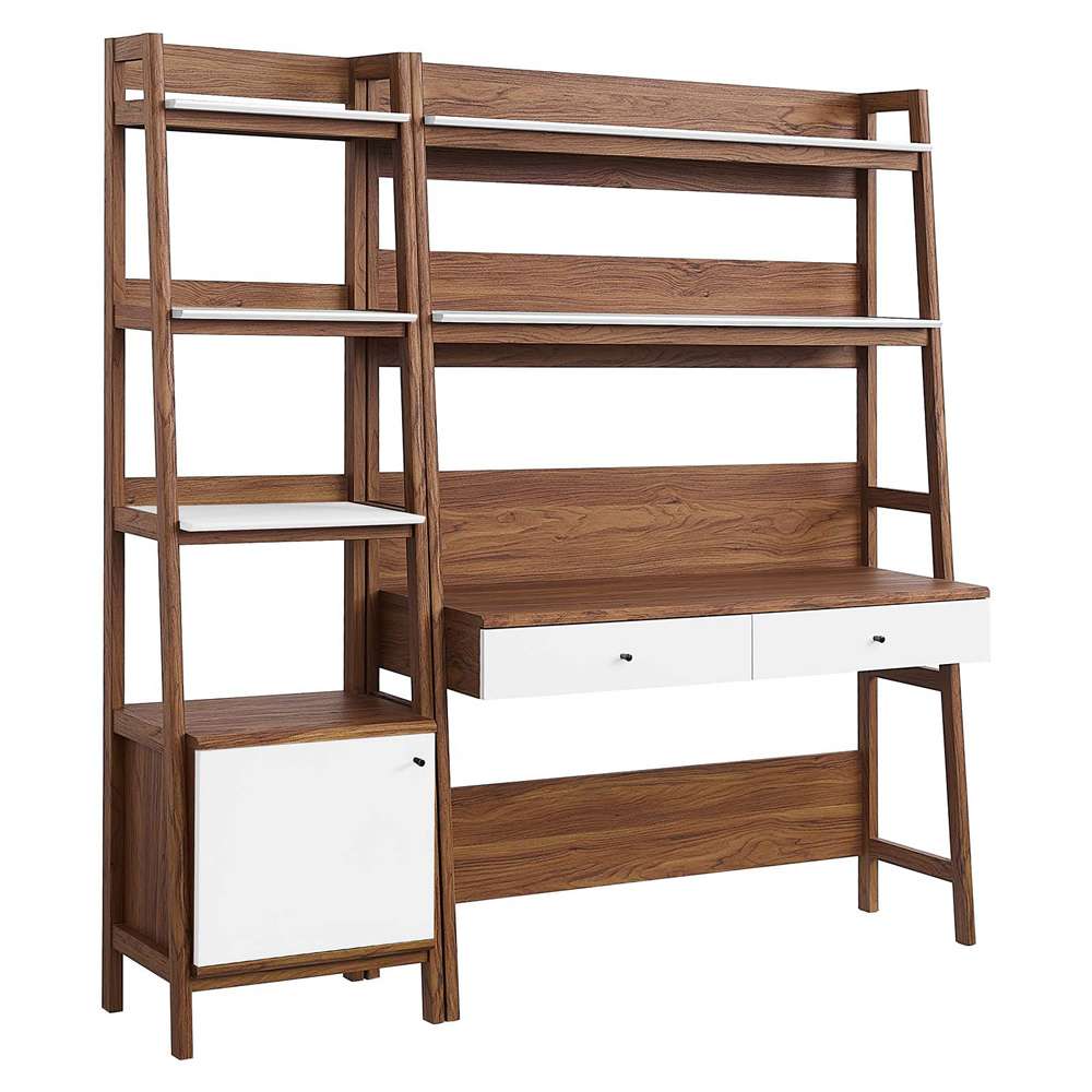 Modway - Bixby 2-Piece Wood Office Desk and Bookshelf - EEI-6111-WAL-WHI veiw 2