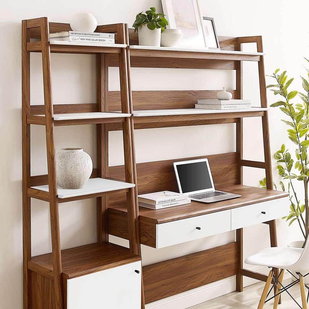 Modway - Bixby 2-Piece Wood Office Desk and Bookshelf - EEI-6111-WAL-WHI veiw 4