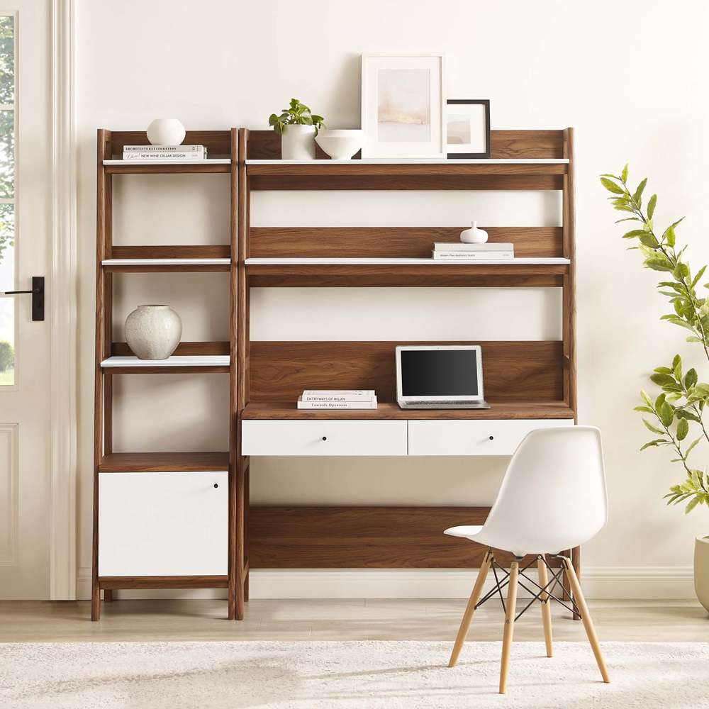 Modway - Bixby 2-Piece Wood Office Desk and Bookshelf - EEI-6111-WAL-WHI veiw 5