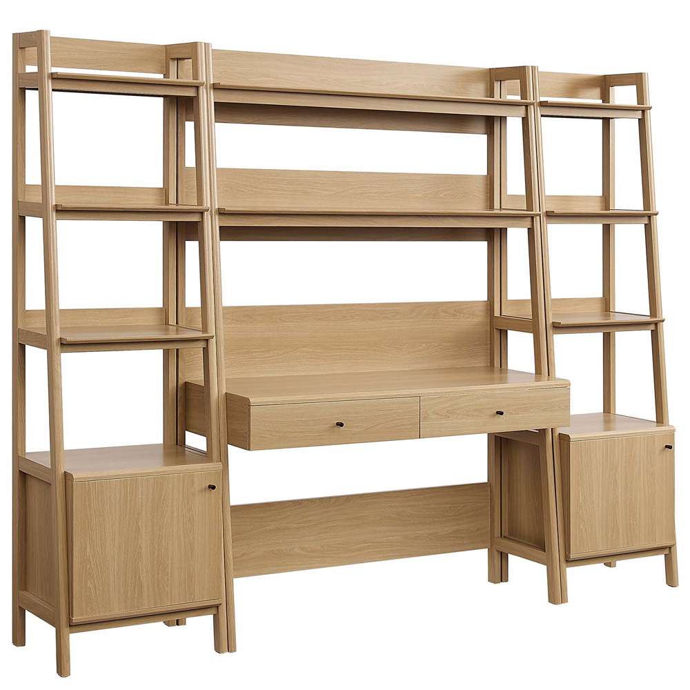 Modway - Bixby 3-Piece Wood Office Desk and Bookshelf in Oak - EEI-6114-OAK veiw 2