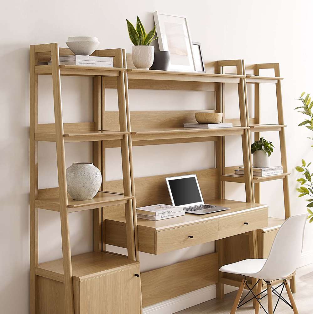 Modway - Bixby 3-Piece Wood Office Desk and Bookshelf in Oak - EEI-6114-OAK veiw 4