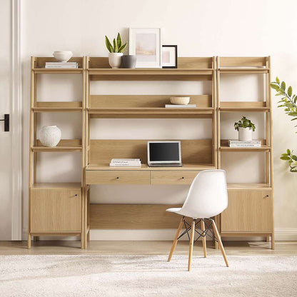 Modway - Bixby 3-Piece Wood Office Desk and Bookshelf in Oak - EEI-6114-OAK veiw 5